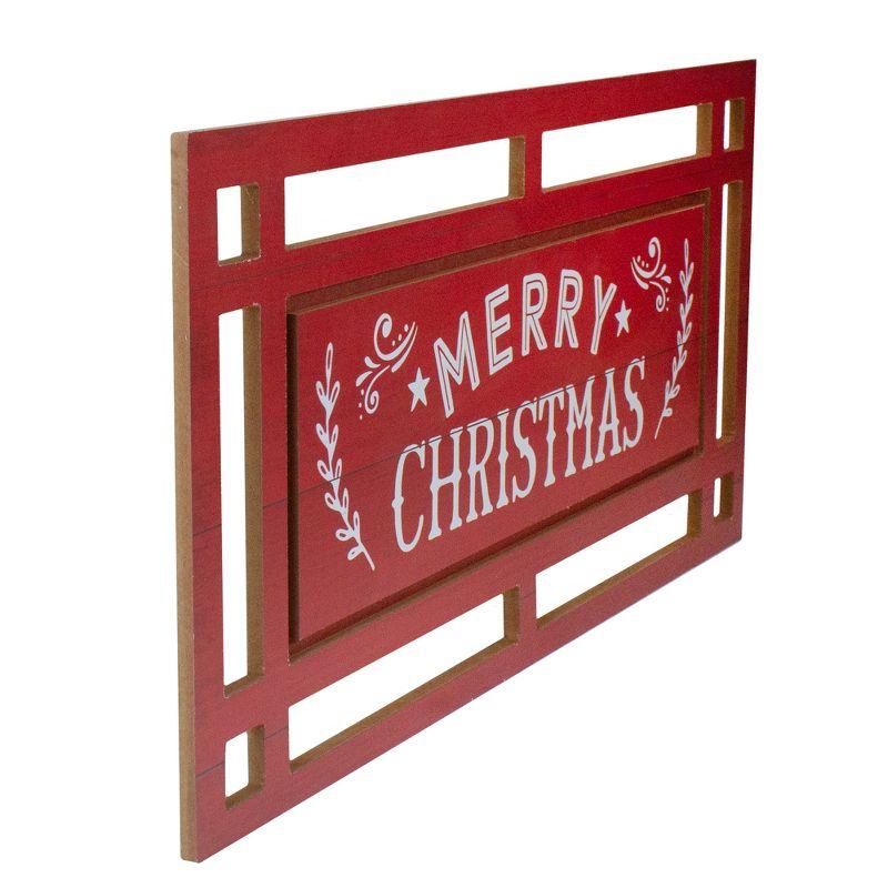 Northlight Carved "Merry Christmas " Wooden Rectangular Wall Sign - 24” - Red and White