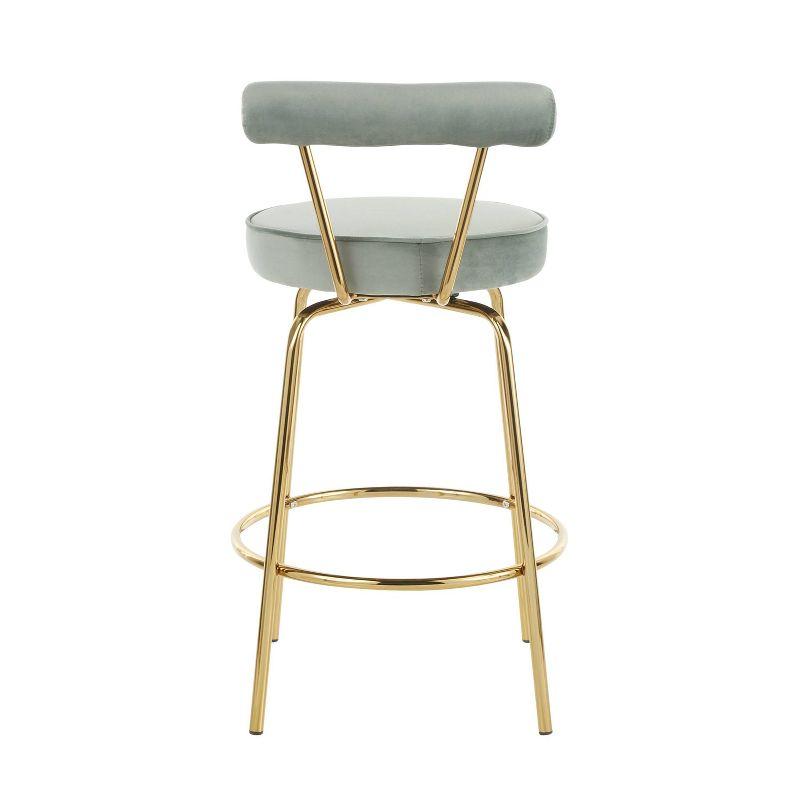 LumiSource Set of 2 Rhonda Glam Counter Height Barstools Sage Green Velvet: Upholstered Swivel, Metal Legs, Spot Clean