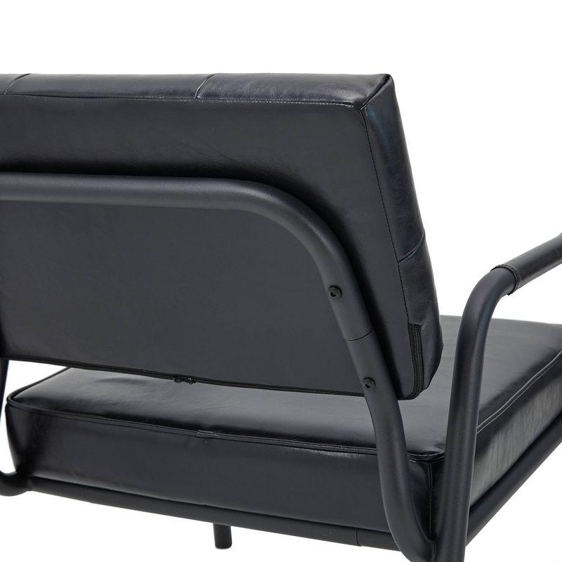Mid-Century Modern Leatherette Arm Accent Chair Frosted Black Metal Frame Black - Glitzhome