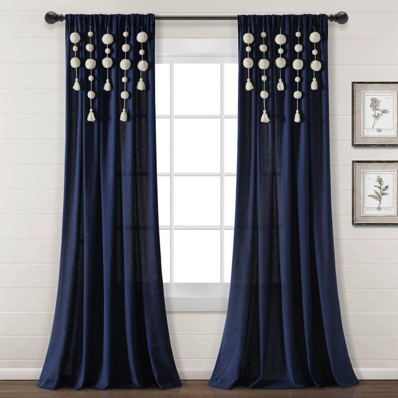 Lush Decor Tassel Window Solid Cotton Blend Semi-Sheer Rod Pocket Single Curtain Panel
