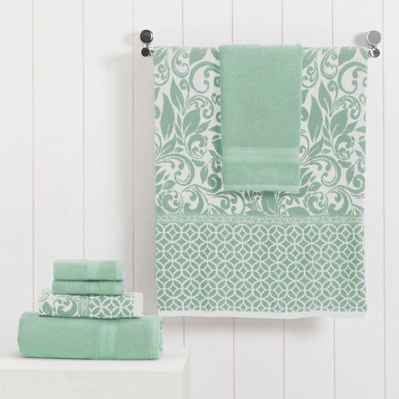 Modern Threads Trefoil Filigree 6-Piece Reversible Yarn Dyed Jacquard Towel Set - Bath Towels, Hand Towels, & Washcloths - Super Absorbent & Quick Dry