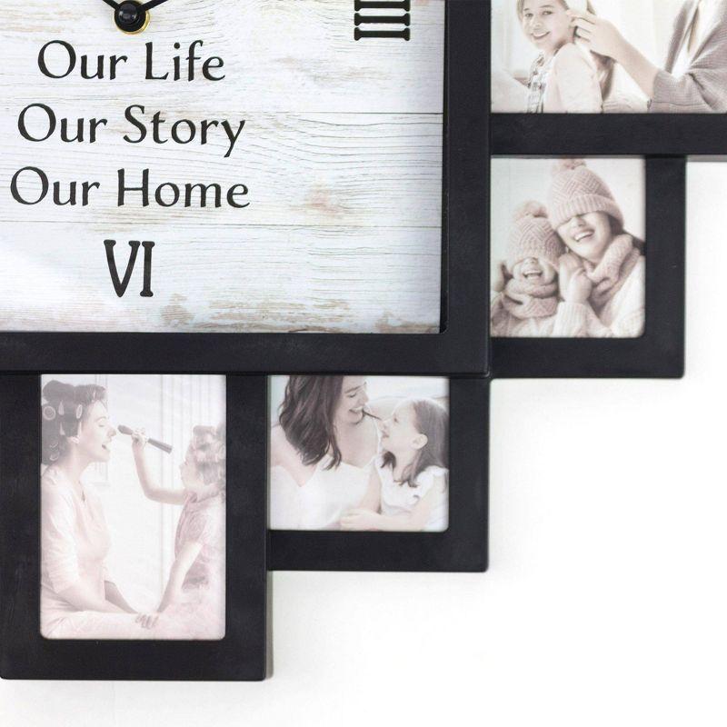 Farmhouse Shabby Chic 'This Is Us' Picture Frame Collage Wall Clock Black - American Art Decor: Memory Keeper, Round Analog Display