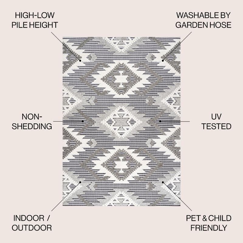 8'x10' Sumak High-Low Pile Neutral Diamond Kilim Indoor/Outdoor Area Rug, Gray/White/Black - JONATHAN Y
