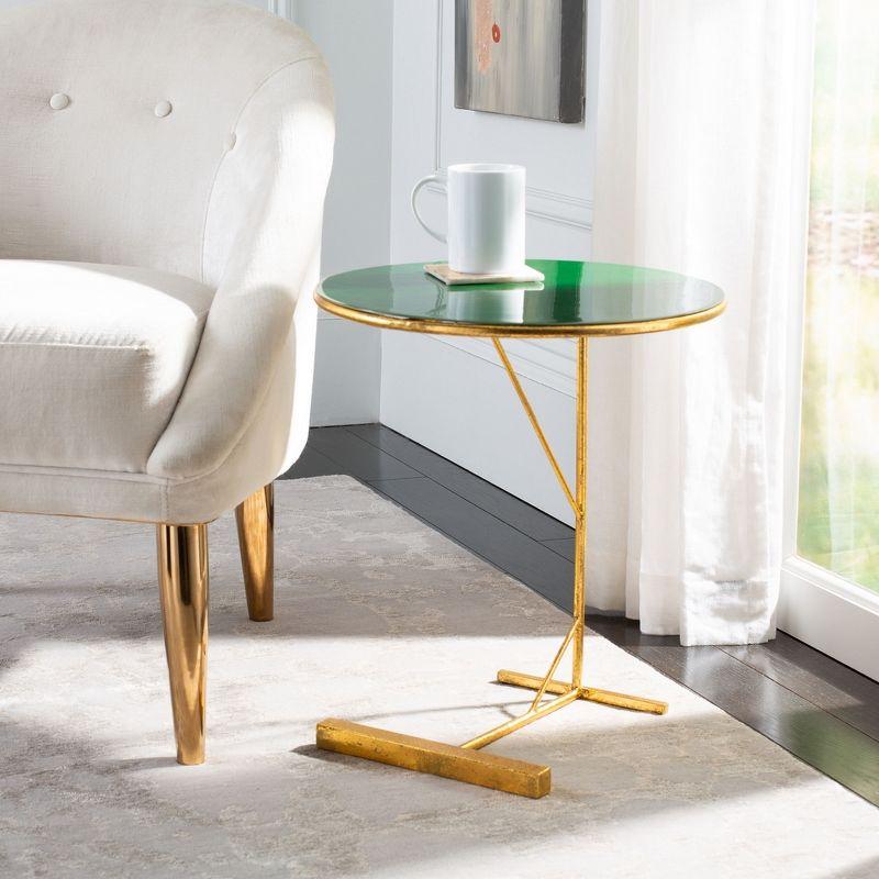 Hunter Green and Gold Metal Round C Table