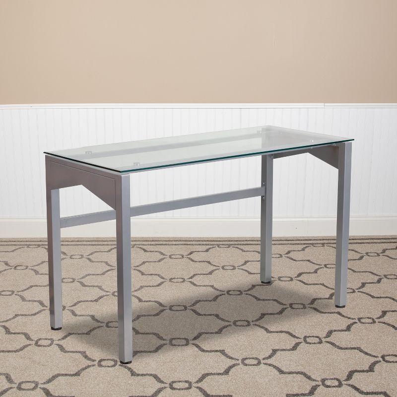 Gray Industrial Desk with Clear Tempered Glass Top