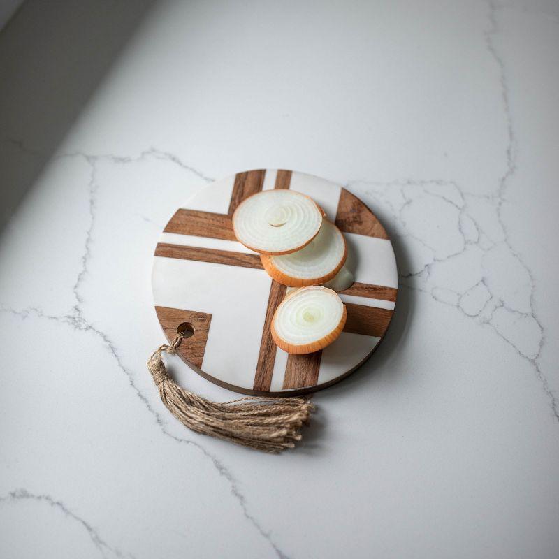 Round Small White Wood, Resin & Jute Cutting Board - Foreside Home & Garden