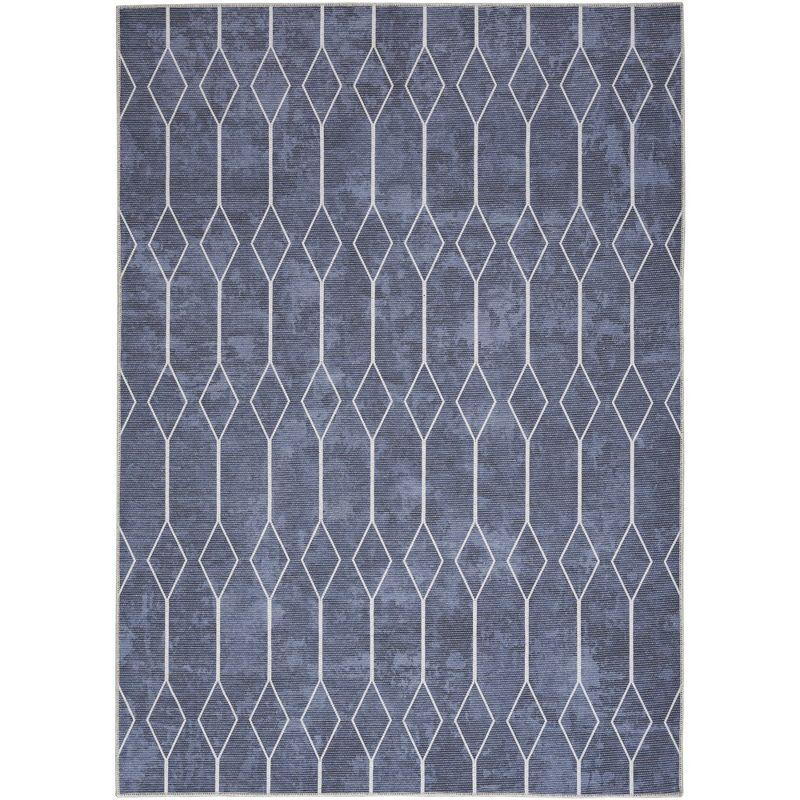 Pymble Geometric Machine Washable Area Rug in Navy Blue