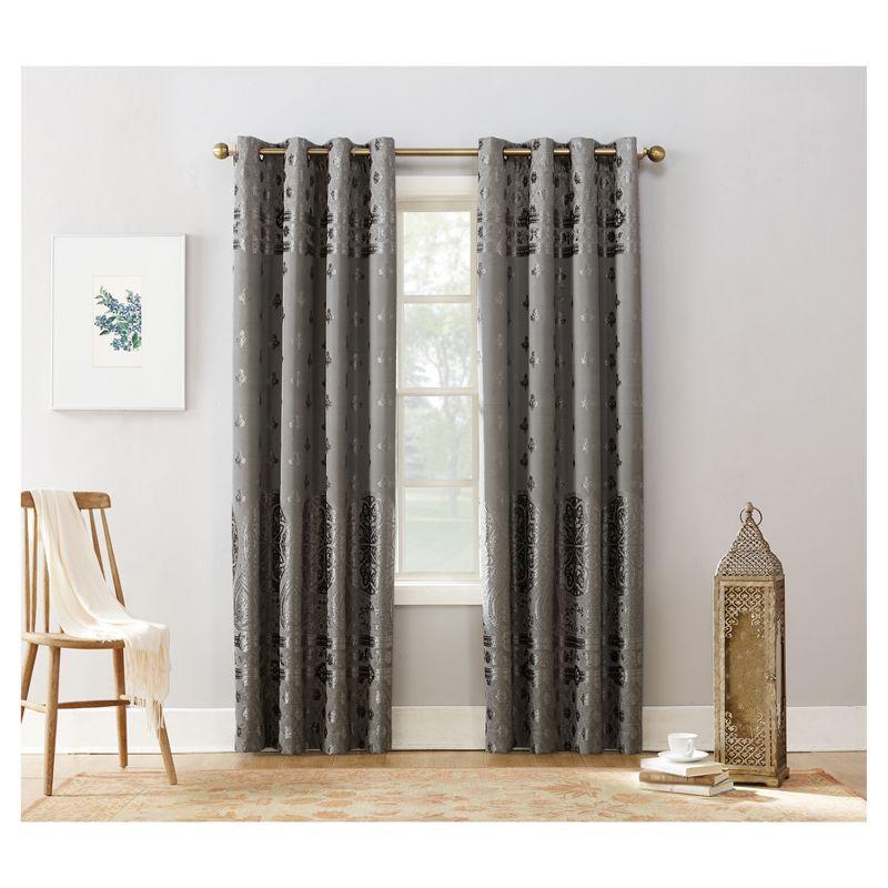 Sun Zero Velvet Texture Medallion Blackout Grommet Curtain Panel