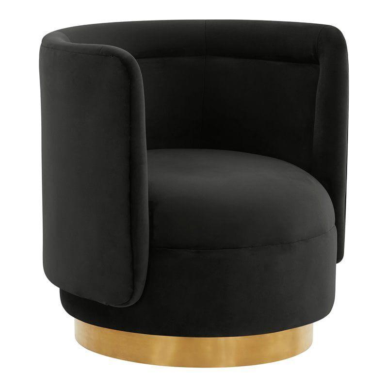 Black Velvet Swivel Accent Chair with Pine Frame