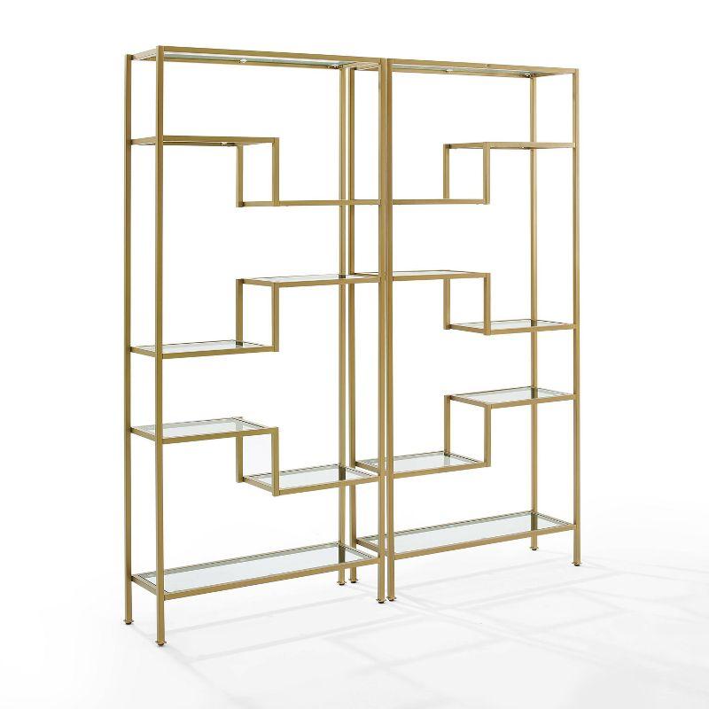 Sloane 78" Gold and Black Steel Etagere Set with Glass Shelves