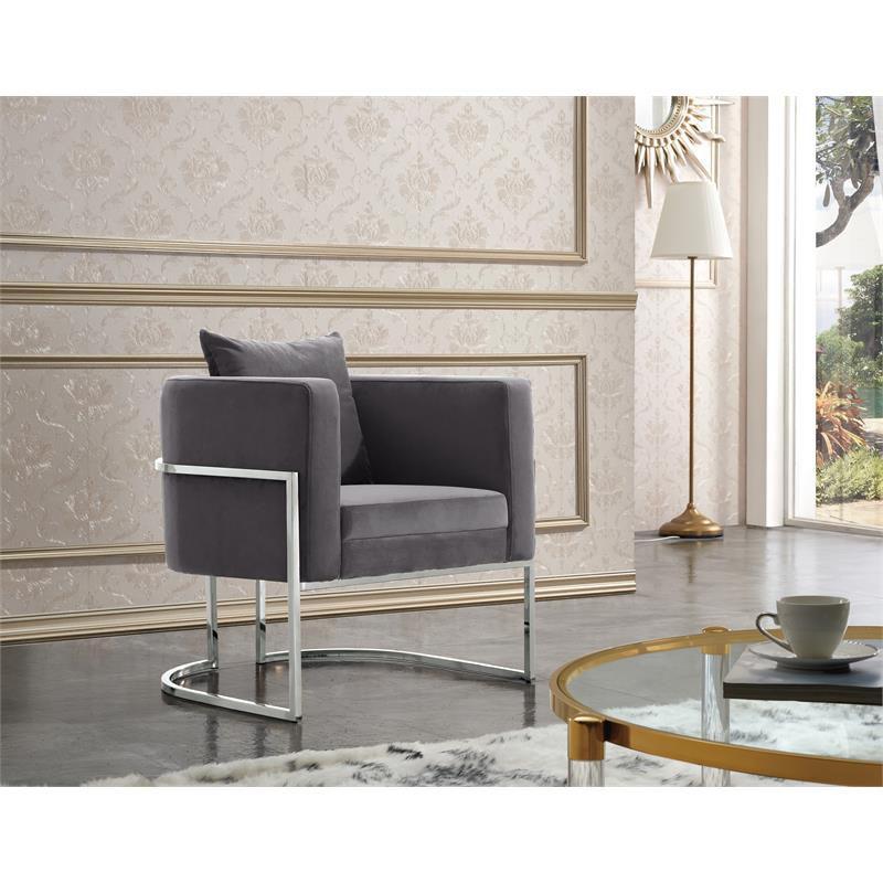 Pippa 18.5"H Velvet Accent Chair in Gray and Chrome-Meridian Furniture