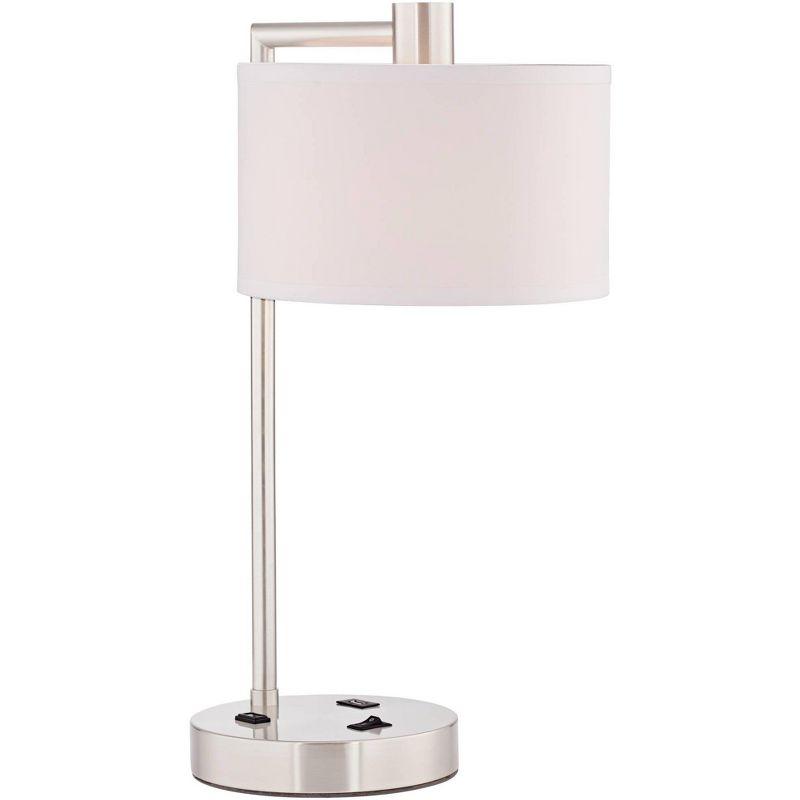 360 Lighting Colby Modern Desk Lamp 21" High Brushed Nickel with USB and AC Power Outlet in Base White Linen Drum Shade for Bedroom Living Room Office