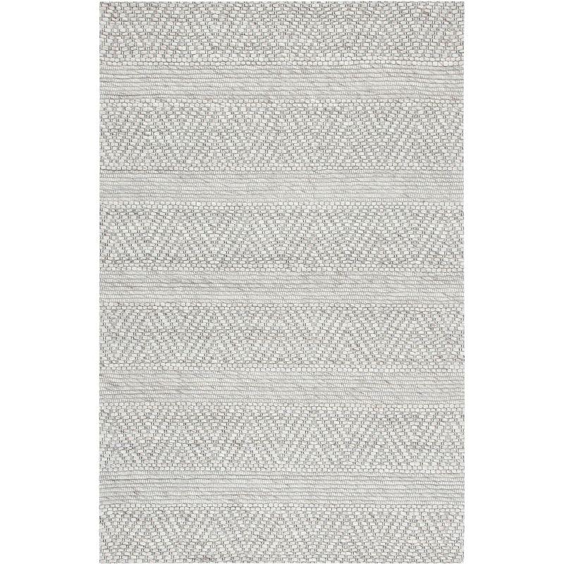 Elegant Gray Geometric Flat Woven 5'x8' Wool Blend Rug