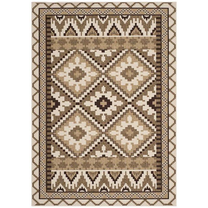 Veranda VER096 Power Loomed Indoor and Outdoor Area Rug - Creme/Brown - 4'x5'7" - Safavieh.