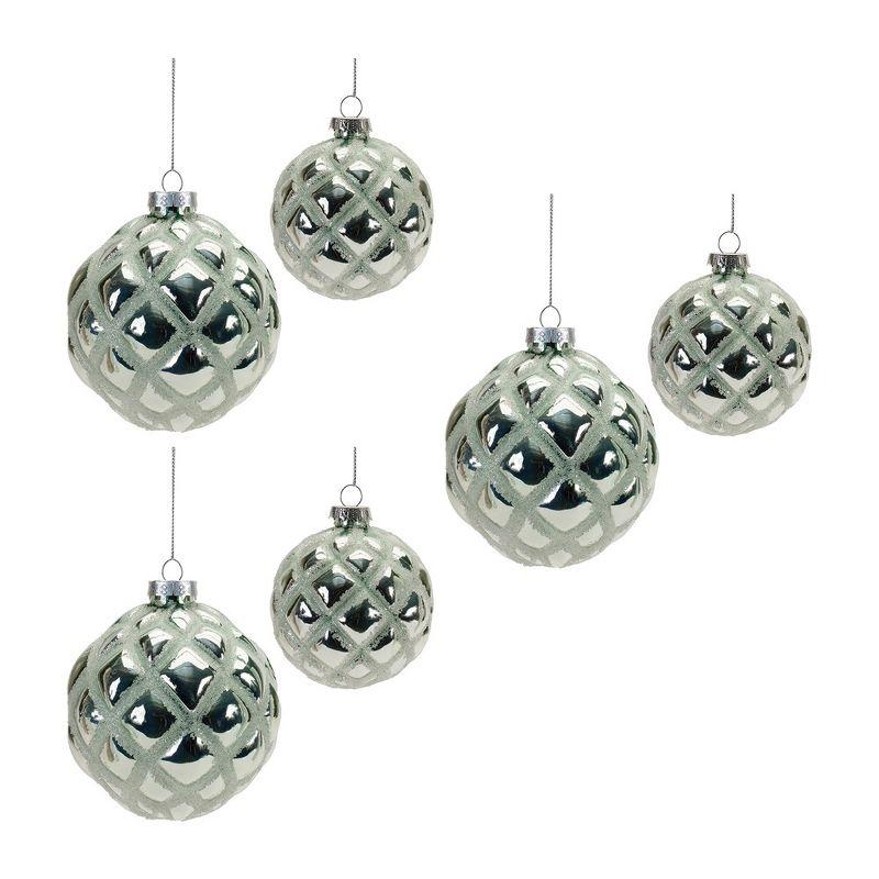 Melrose Frosted Green Beaded Glass Ornaments Set of 6