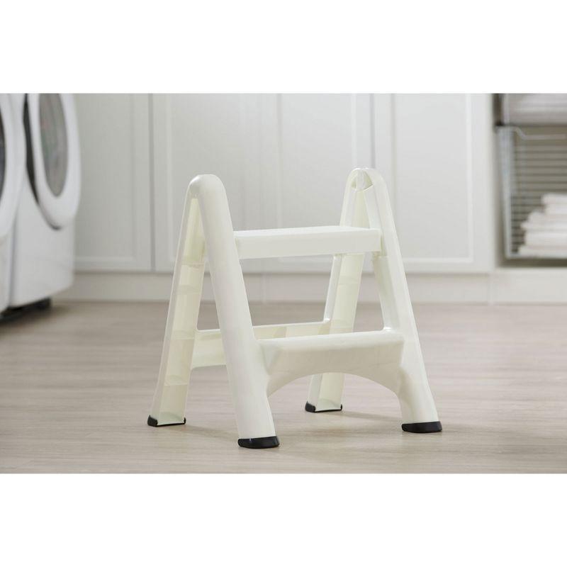 Rubbermaid EZ Step 2 Step Folding Plastic Ladder Step Stool with Skid Resistant Foot Pads, White