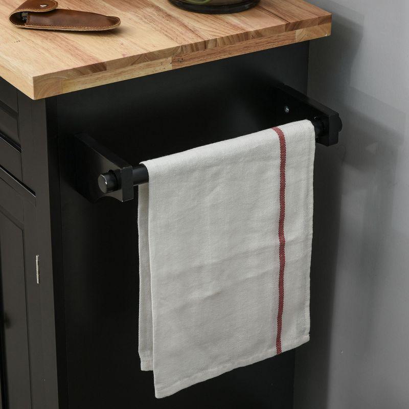 HOMCOM Kitchen Island on Wheels, Rolling Cart with Rubber Wood Top, Spice Rack, Towel Rack & Drawers for Dining Room, Black