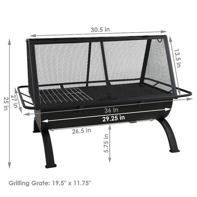 Sunnydaze Outdoor Camping or Backyard Rectangular Northland Fire Pit with Cooking Grill Grate, Spark Screen, Log Poker, and Fire Pit Cover - 36"