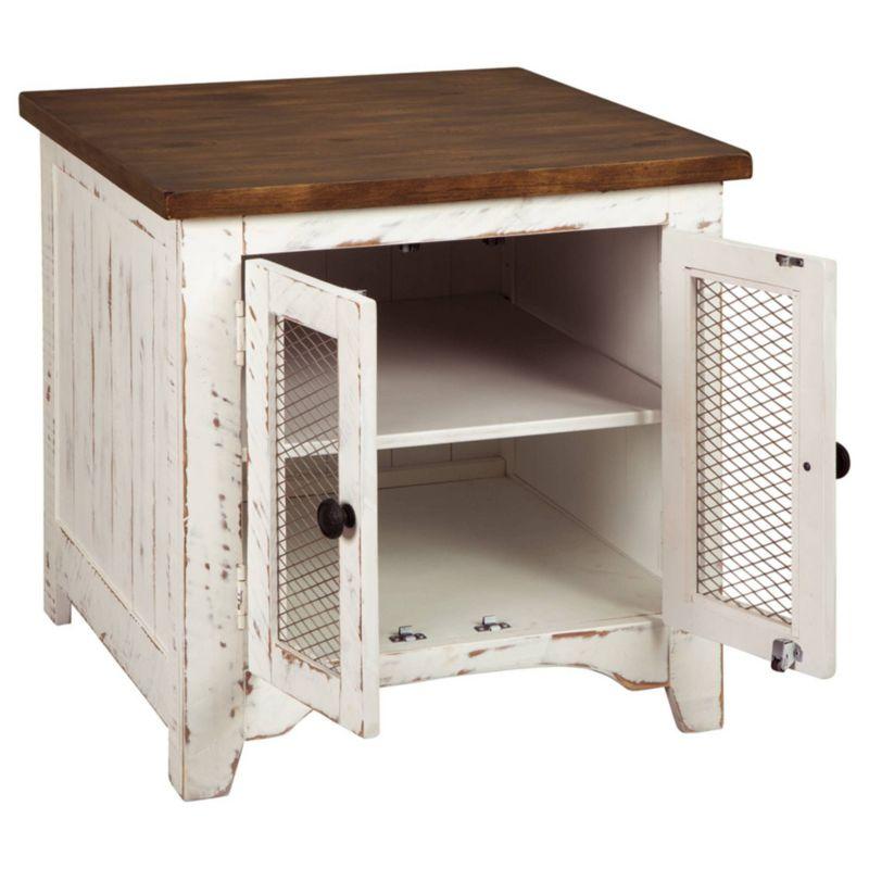 Wystfield End Table White/Brown - Signature Design by Ashley: Modern Style with Storage, Wood Legs & Double Doors