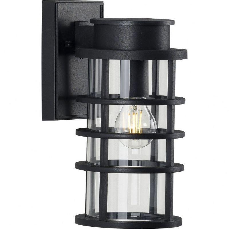 Black Ribbed Resin Outdoor Wall Lantern with Clear Glass Shade