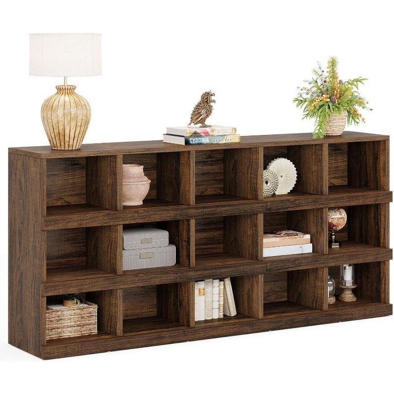 Tribesigns 63-Inch 15-Cube Farmhouse Console Table for Entryway, Brown