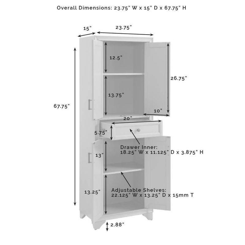 3pc Tara Sideboard and Pantry Set Distressed White - Crosley: Kitchen Storage, Adjustable Shelves, MDF