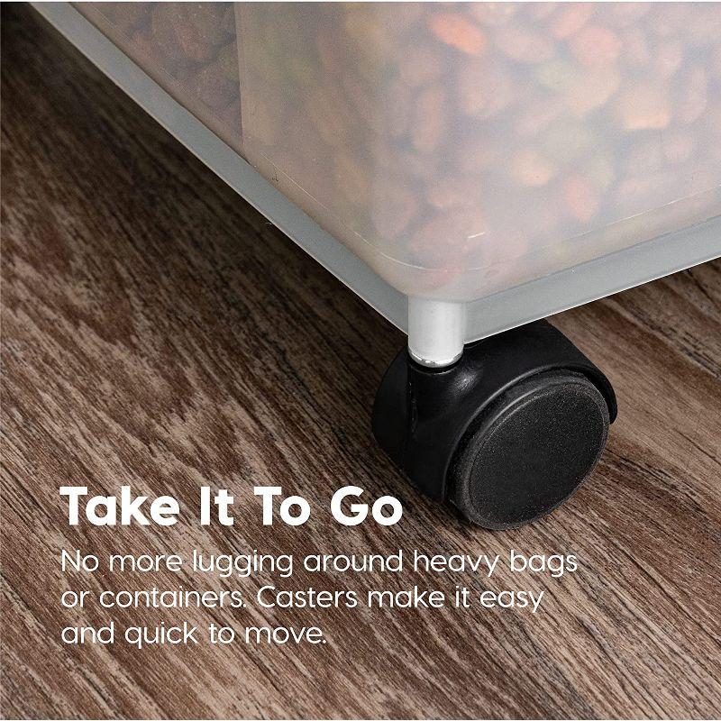 IRIS USA 25 Lbs / 32.5 Qt WeatherPro Airtight Pet Food Storage Container with Removable Casters, Clear/Gray