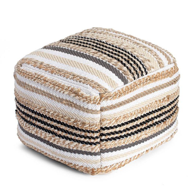 Arsenal Beige and Grayscale Square Pouf Ottoman