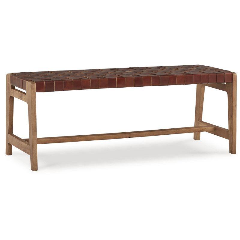 Lemmund 48'' Brown Leather and Wood Accent Bench