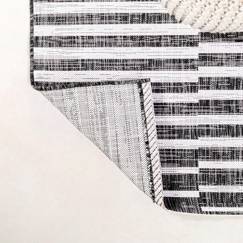 2'x8' Sukie Modern Offset Stripe Indoor/Outdoor Runner Rug, Black/Ivory - JONATHAN Y