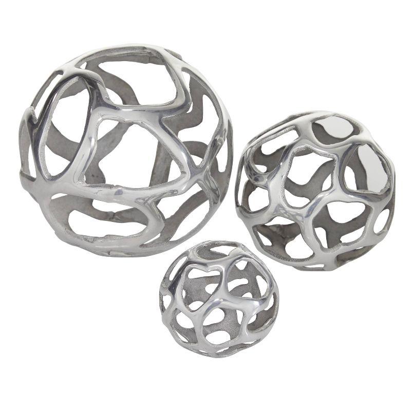 Olivia & May Set of 3 Decorative Aluminum Balls Silver : Textured Orb Sculptures for Tabletop Decor
