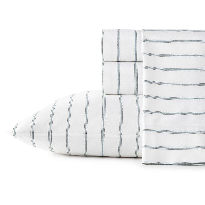 Twin Printed Pattern Percale Cotton Sheet Set Green Stripe - Stone Cottage