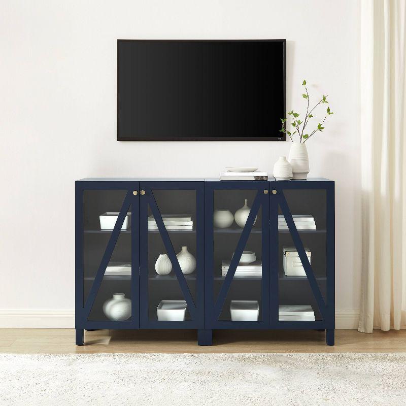 Navy 60" Media Sideboard Cabinet with Glass Doors and Shelves