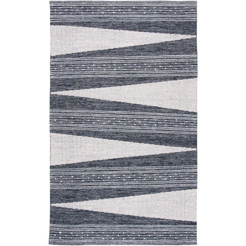 Boho Chic Black and Ivory Striped Kilim 8x10 Wool Rug