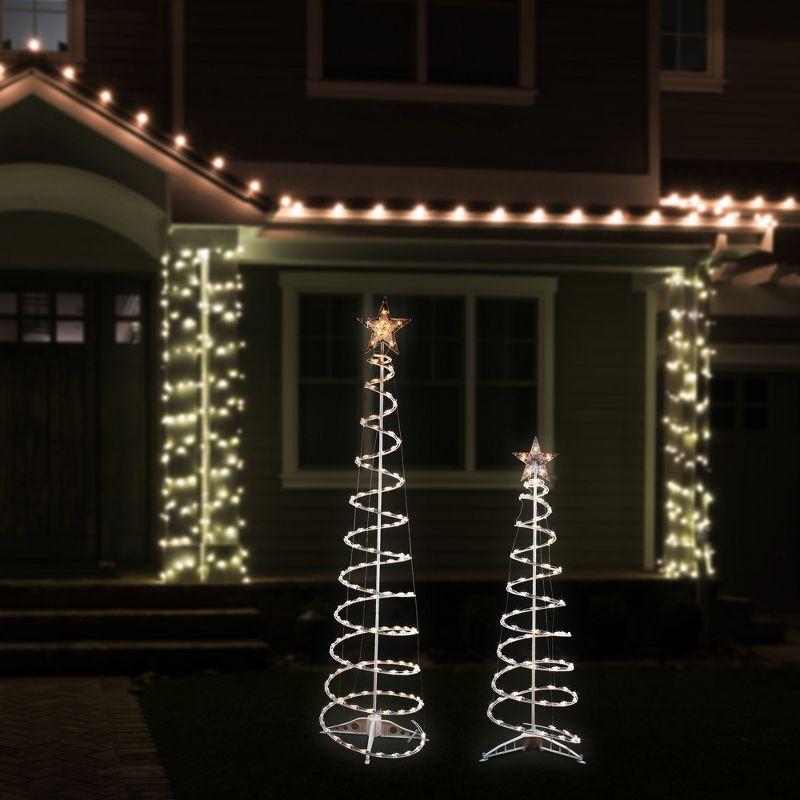 Northlight Set of 2 Lighted Clear Outdoor Spiral Christmas Cone Trees 4', 6'