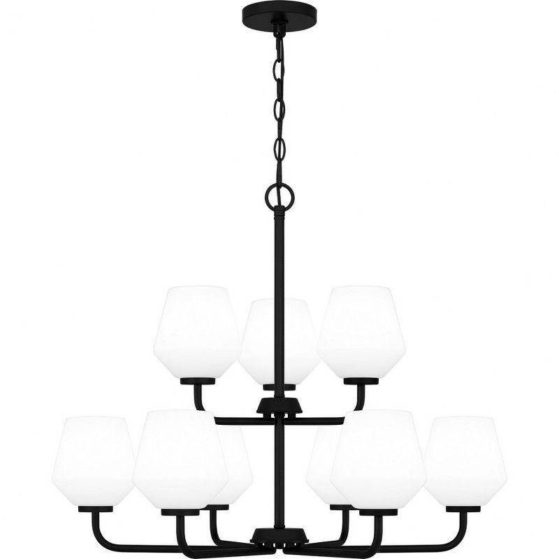 Matte Black 9-Light Chandelier with Opal Glass Shades