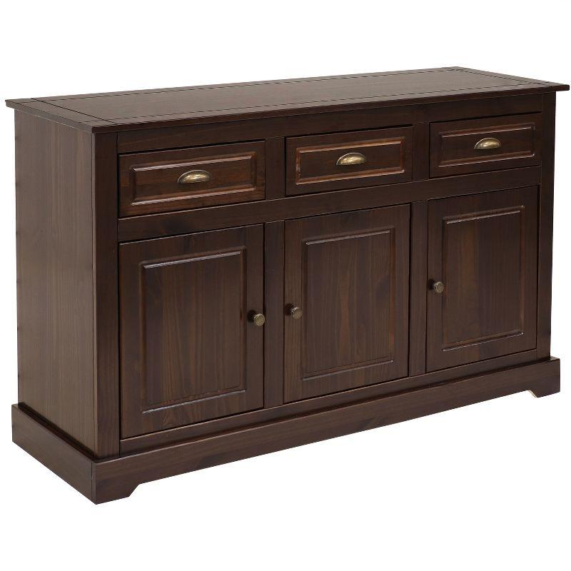 Sunnydaze Sideboard with 3 Drawers and 3 Doors - Solid Pine Construction - Dark Brown- 32"