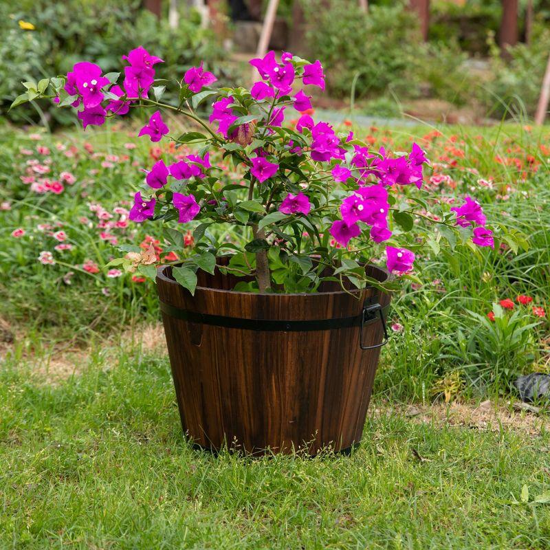 Gardenised Rustic Wooden Whiskey Barrel Planter with Durable Medal Handles and Drainage Holes - Perfect for Indoor and Outdoor Use