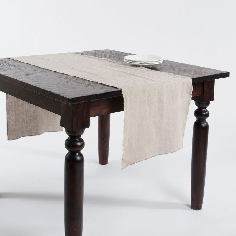 Natural Linen Stone Washed Fringed Table Runner