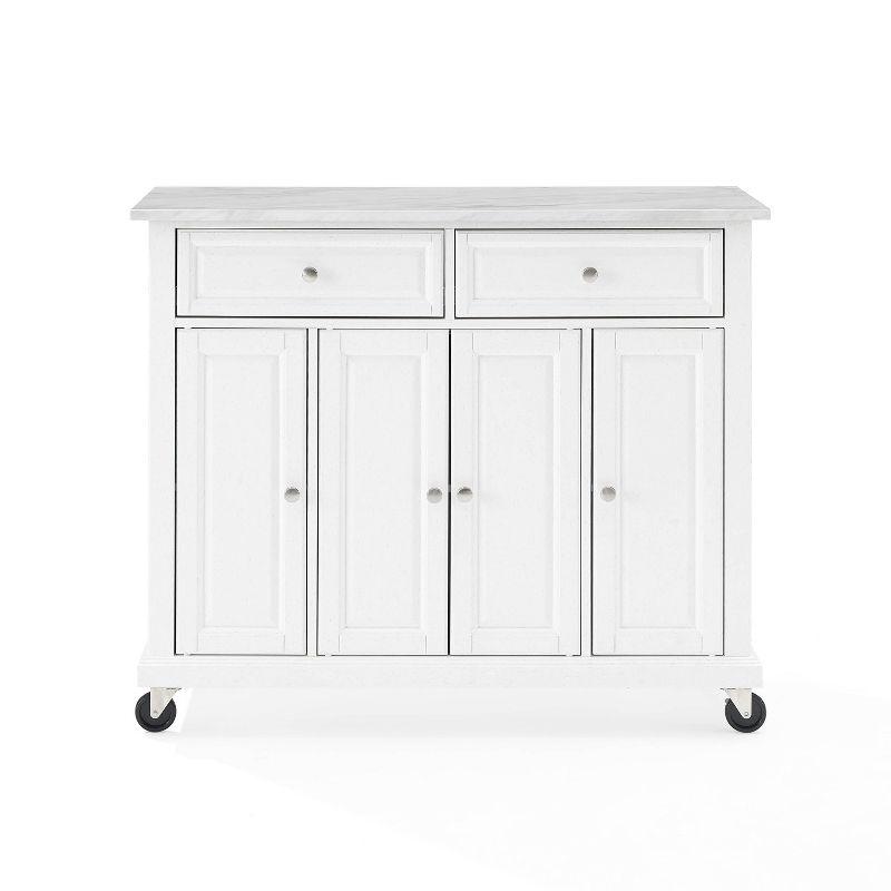 Avery Kitchen Island/Cart Distressed White/White Marble - Crosley: Adjustable Shelves, Particle Board Frame, 6 Shelves, 2 Drawers