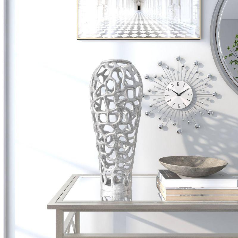 19" x 8" Eclectic Organic Hole-designed Aluminum Vase Silver - Olivia & May: Contemporary Tall Decorative Amphora