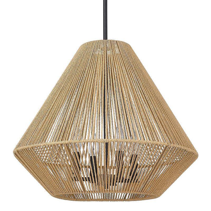 Valentina Black Glass and Natural Raphia 4-Light Pendant