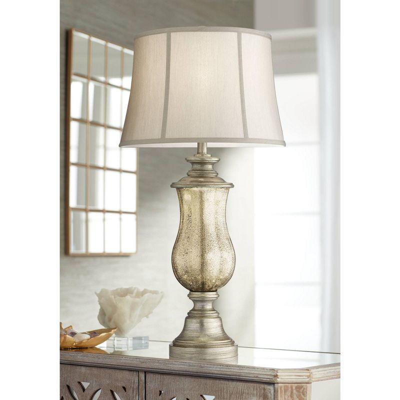 Barnes and Ivy Freida Table Lamp 33 1/2" Tall Mercury Glass Urn Off White Fabric Bell Shade for Bedroom Living Room Bedside Nightstand Office Kids