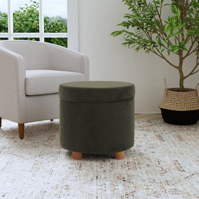 Round Storage Ottoman Loden Green - HomePop: Velvet Upholstered, Lift-Off Lid, Wood Legs, Bedroom & Living Room Furniture