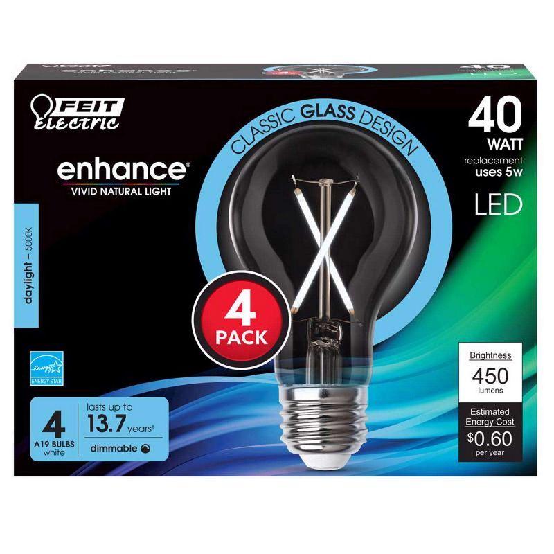 Feit Electric A19 E26 (Medium) Filament LED Bulb Daylight 40 Watt Equivalence 4 pk