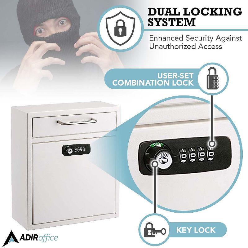 AdirOffice Wall-Mount Secure Drop Box Mailbox with Key and Combination Locking System