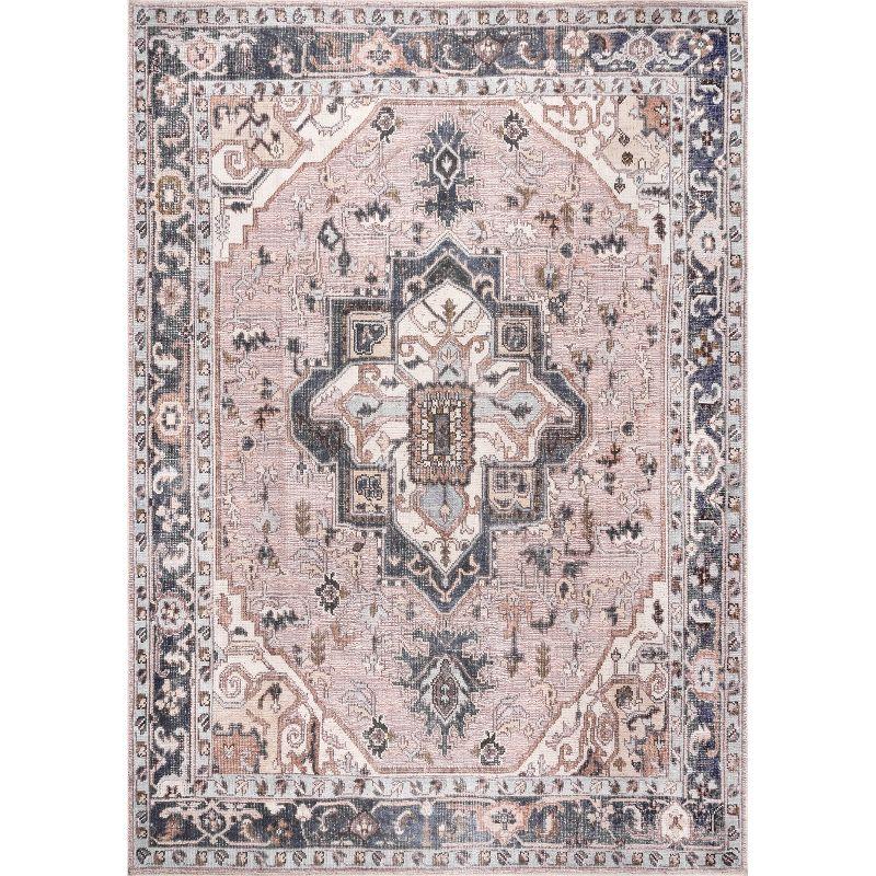 Nuloom Sasha Pet Friendly Machine Washable Medallion Area Rug, 2' x 3', Light Pink