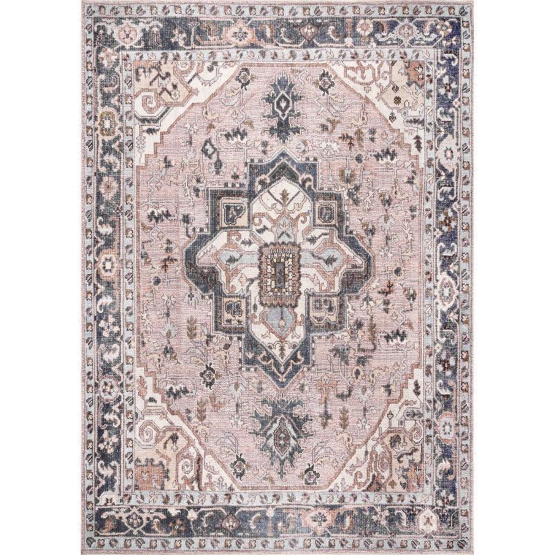 Eco-Friendly Sasha 8' x 10' Pink Medallion Washable Area Rug