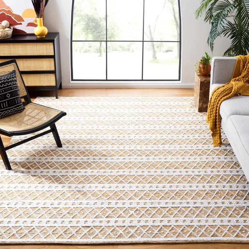 Handwoven Gold and White Rectangular Cotton Area Rug 8' x 10'