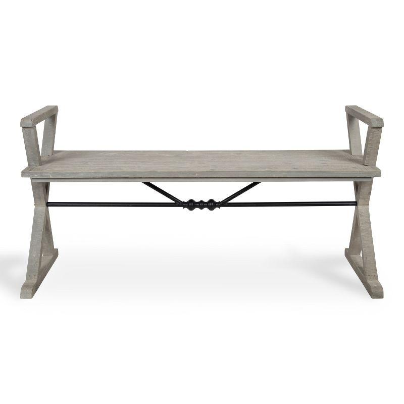 Travere Rustic Gray Solid Wood Bench with Black Metal Accents